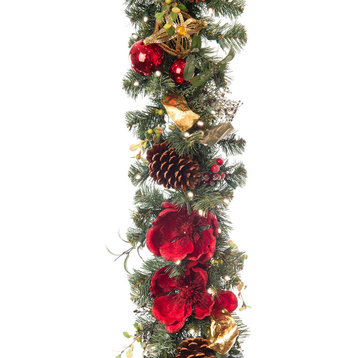9' Artificial Christmas Garland With Lights Red Magnolia