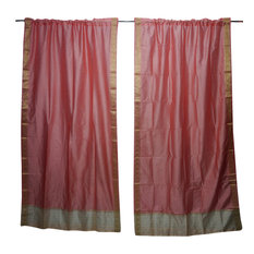 Mogul Interior - 2 Pink Sheer Sari Panel Rod Pocket Curtains Home Decor Drapes 84x44 - Curtains
