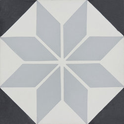 Moroccan Mosaic and Tile House - Assila Handmade Cement Tile, Gray/Black, Sample - Wall And Floor Tile
