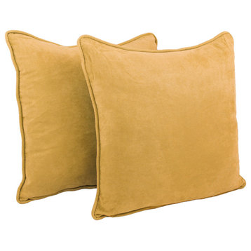 25" Double-Corded Solid Microsuede Square Floor Pillows, Set of 2, Lemon
