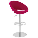 Soho Concept - Crescent Piston Stool, Stainless Steel Base, Pink Wool - Crescent Piston is a contemporary stool with a comfortable upholstered seat and backrest on an adjustable gas piston base which swivels and also adjusts easily from a counter height to a bar height with a lever that activates the gas piston mechanism. The solid steel round base is available in chrome or stainless steel. The seat has a steel structure with 'S' shape springs for extra flexibility and strength. This steel frame molded by injecting polyurethane foam. Crescent seat is upholstered with a removable zipper enclosed leather, PPM, leatherette or wool fabric slip cover. The stool is suitable for both residential and commercial use. Crescent Piston is designed by Tayfur Ozkaynak.
