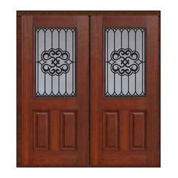 Prehung Double Door 80 Fiberglass Tivoli 2 Panel 1/2 Lite GBG Glass - Front Doors