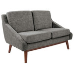 Office Star Products - Mid-Century Loveseat, Charcoal Fabric With Coffee Finish Legs - Whether engaged in delightful conversation or absorbed in an intriguing novel, you will love this open arm style loveseat, a re-imagined design of mid-century styles.  The sloped arm design exposes thick, comfortable cushions.  Enjoy elegance with an upholstered frame, accented with solid wood legs and wood frame rails in a rich, coffee finish.  Period-influenced fabrics add a subtle sophistication to modern, contemporary interiors.