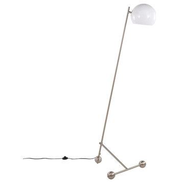 Eileen Contemporary Floor Lamp, Brushed Nickel With White Plastic Shade