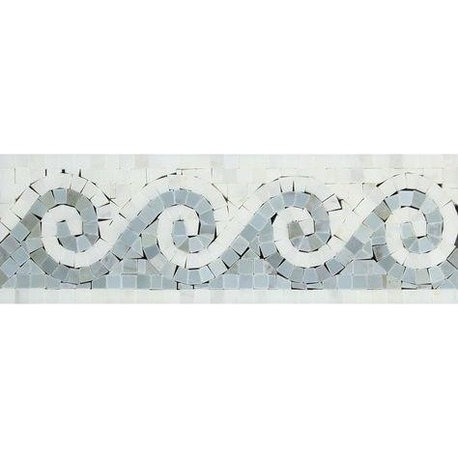 Oriental White Marble Honed Wave Border w/ Blue-Gray Dots