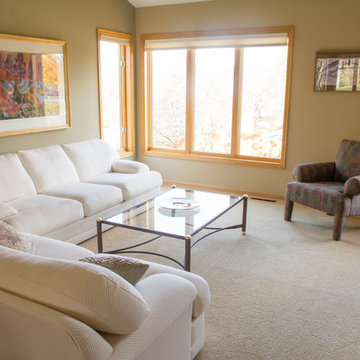 Living Room & Stairs with Plush Carpet