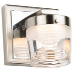 Artcraft Lighting - Newbury 1 Light LED Wall Light, Polished Nickel - The "Newbury" collection transitional bathroom vanity features a plated polished nickel frame that holds a unique type of glass. The clear glass actually has interior steps upward and downward which are illuminated by bright LEDs. (The upper part of the glass steps is frosted on the interior; bottom steps are clear).