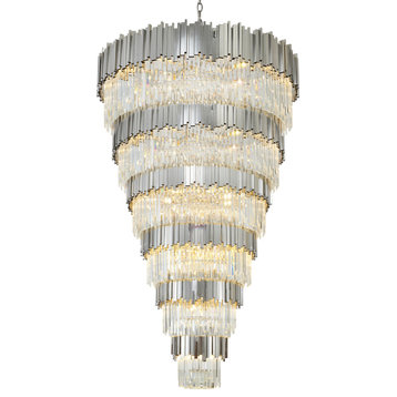 D60" 6-Tier Chrome Frame Chandelier With Clear Hanging Crystals