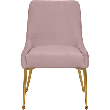 The Ace Dining Chair, Pink and Gold, Pleated Velvet, Set of 2