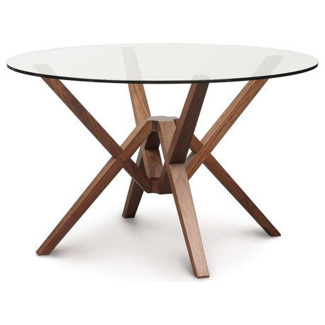 Exeter Round Solid Walnut Table With Glass Top, 60"l X 60"w X 30"h