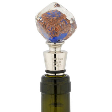 GlassOfVenice Murano Glass Bottle Stopper - Blue Cube