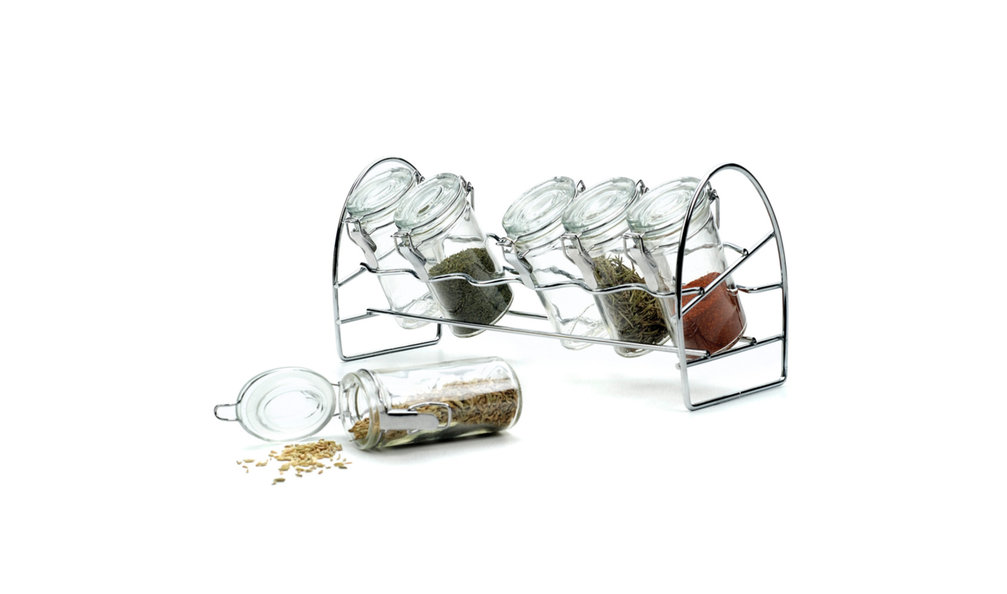 RSVP Spice Rack With Oval Glass Bottles - Transitional - Spice Jars And ...