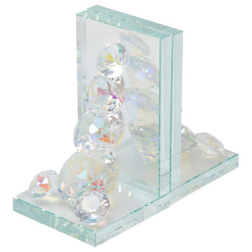 Set of 2 Crystal Diamond Bookends, Rainbow