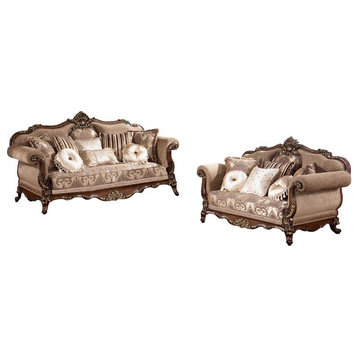 Best Master Winfrey 2-Pc Solid Wood and Chenille Living Room Set in Cherry