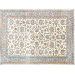 Bareens Designer Rugs - Kafkaz Peshawar Romona Ivory/Light Blue Area Rug, 12'0"x18'2" - A Persian influenced Turkish hand knotted rug made by skilled artisans capable of creating the most exceptional vegetable dyes and hand-spun New Zealand wool. This gorgeous one of a kind Peshawar Kafkaz handmade rugs is also known as a Chobi Rug. This gorgeous rug is extremely versatile and is famous for its soft pleasing color palette and informal design that works in a myriad of interiors. It has been expertly hand-tied, finished, sun-dried, and can contain up to 1.5 million knots. It takes 4 skilled artisans to hand knot this rug nine to twelve months to complete this piece of art. The invigorating colors and patterns in this rug will give your home an elegant and fresh appearance. While drawing upon the coloring and patterns of antique rugs, contemporary Peshawar pieces incorporate modern design motifs and feature vibrant color tones.Give your room a luxurious look and feel with this beautiful rug with gorgeous color pallete. The intricate design allows this oriental rug to creates a royal ambience in any decor. Hand knotted construction and natural fibers gives this rug soft feel under your feet.