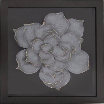 Magnolia Flower Wall Art - Gray Flower with Gold Accents