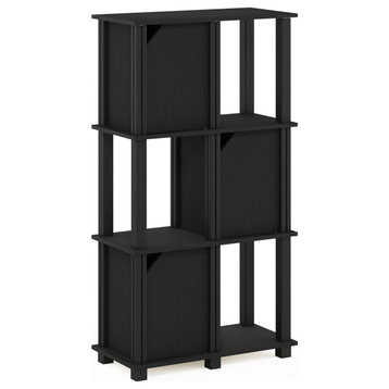 Furinno Brahms 4-Tier Storage Shelf With 3 Doors, Black Oak/Black