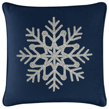 Sparkles Home Rhinestone Snowflake Pillow - 16x16" - Navy Velvet