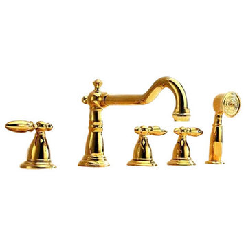 Mirandola Brass Deck Mounted Gold Triple Handle Bathroom Faucet