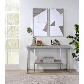 Wall Accent Mirror, Set-2, Mirrored, Natural Oak and Chrome
