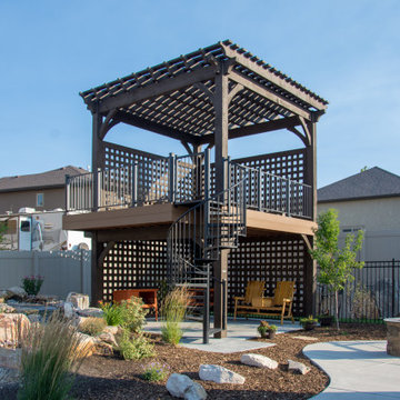 Entertainment Size | 2 Story Pergola Deck with Spiral Staircase