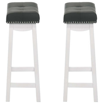 Barstow White Bar Stools with cushion (Set of 2), Gray, 29"