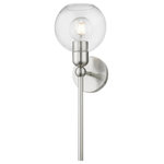Livex Lighting - Downtown 1 Light Brushed Nickel Sphere Single Sconce - Bring a refined lighting style to your bath area with this downtown collection single light sconce. Shown in a brushed nickel finish with clear sphere glass.