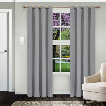 Thermal Insulated Grommet Solid Blackout Window Curtains, Silver, 52"x108"