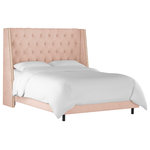 Skyline Furniture Mfg. - Williams Twin Nail Button Tufted Wingback Bed, Velvet Soft Pink - This bed brings hotel luxury to your bedroom. Crafted by hand, the headboard is designed with deep button-tufting and two rows of nailhead accents along the wings. A stately and stylish addition to any master or guest suite.
