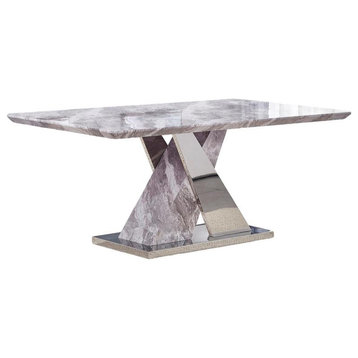 Faux White Marble Dining Table with Silver Stainless Steel Base