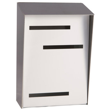Mid Century Modern Mailbox, Two Tone White, Vertical White, Stainless