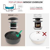 STYLISH Vessel Sink Pop-Up Drain with black ceramic cap without overflow