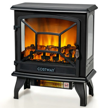 Costway 20'' Freestanding Electric Fireplace Heater W/ Realistic Flame 1400W