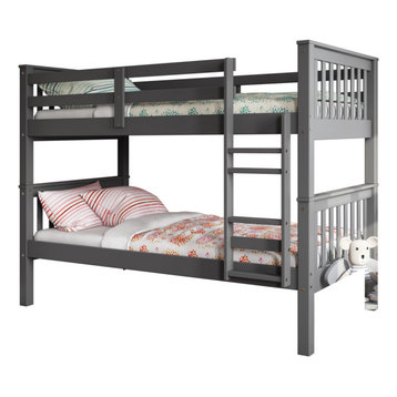 100% Solid Wood Mission Twin Over Twin Bunk Bed, Gray