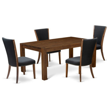 East West Furniture Lismore 5-piece Wood Dining Set in Walnut/Black