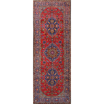Consigned,Vintage Oriental Handmade 13' Persian Worn Rug, Red, 13'5"x4'11"