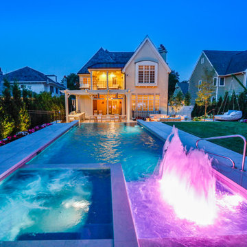 Hinsdale, IL Rectilinear Pool with Hot Tub Inside and Infinity Edge