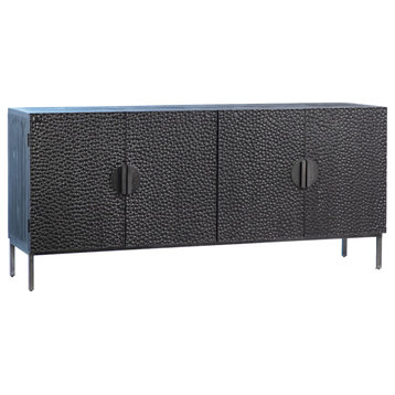 Athens 79" Black Reclaimed Pine and Iron Contemporary 4-Door Sideboard