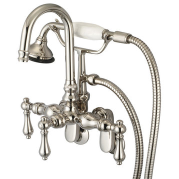 Vintage Classic Wall Mount Tub Faucet With Handshower, Polished Nickel Pvd Finis