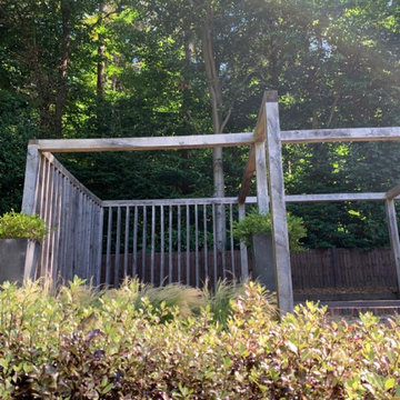 Garden Landscaping with Clay Pavers and Oak Pergolas