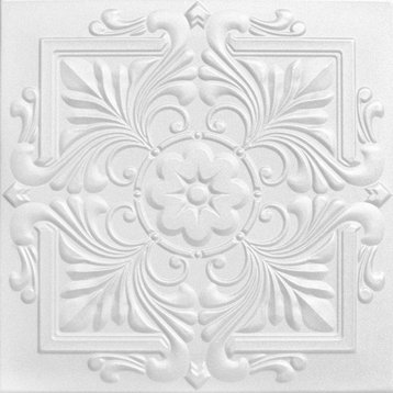 Victorian Styrofoam Ceiling Tile 20 in x 20 in - #R14, Pack of 48, Plain White