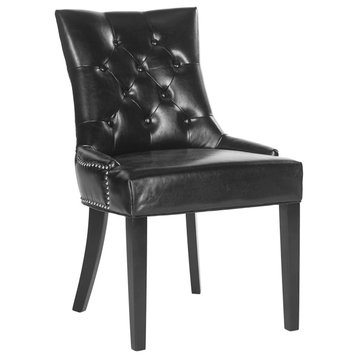 2 Pack Dining Chair, Upholstered Seat With Tufted Back & Nailhead Trim, Black