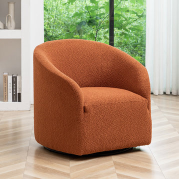 32" Wide Boucle Upholstered Swivel Barrel Chair, Caramel