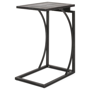 Natalia Modern Industrial C-Shaped End Table, Gray/Pewter