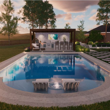 Modern Pool & Outdoor Kitchen Design – 3D Visualization