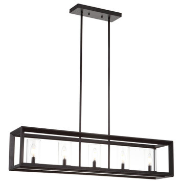 Anna 38.5" Linear 5-light Metal/Glass LED Pendant, Oil Rubbed Bronze / Clear
