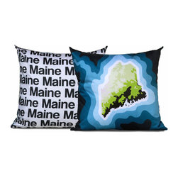 Maine Map Pillow, Blue - Decorative Pillows