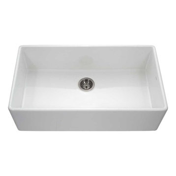 Platus Fireclay Apron Front Or Undermount Single Bowl 36" Kitchen Sink, White