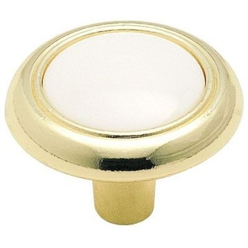 Knob, 1-1/4" Diameter, White And Polished Brass