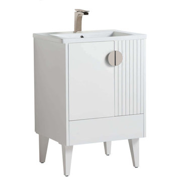 Venezian Single Bathroom Vanity, White, 24", Satin Nickel Handles, One Sink